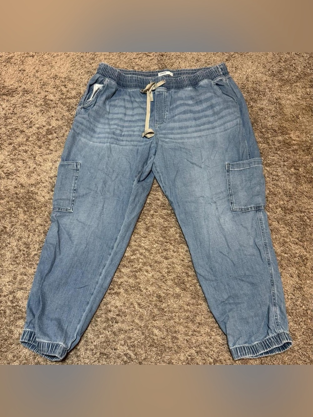 Sonoma Women's Blue Denim Cargo Pants Elastic Waist Drawstring